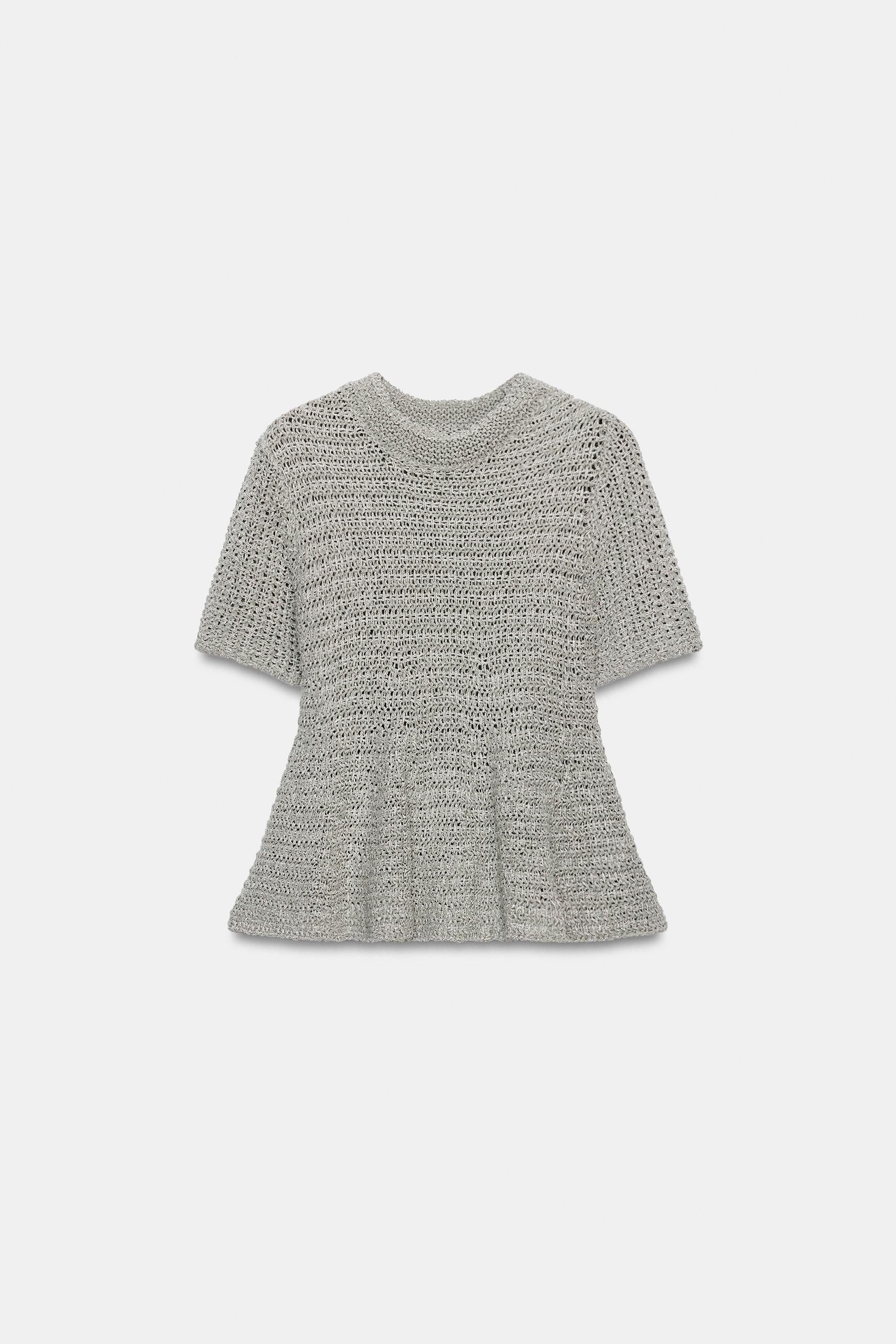 OPEN-KNIT PEPLUM TOP